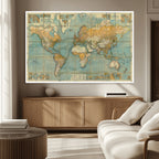 Push Pin World Map Canvas Print | Travel Tracker Wall Art for Couples