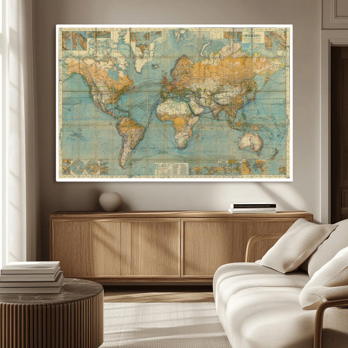 Push Pin World Map Canvas Print | Travel Tracker Wall Art for Couples