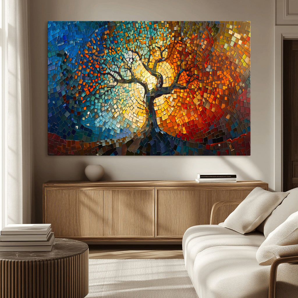 Yggdrasil Tree of Life Mosaic Stained Glass Wall Art Canvas Print