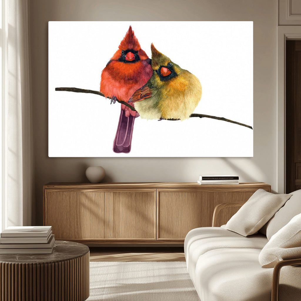 Cardinal Bird Canvas Wall Art, Male and Female Cardinal Print, Nature Inspired Bird Decor