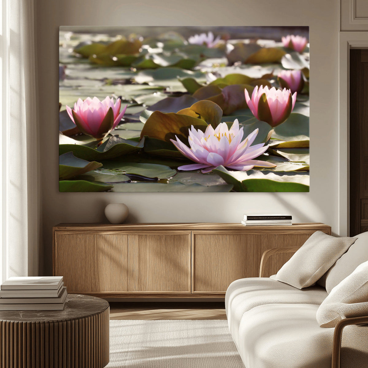 Lotus Flower Wall Art Canvas Print, Water Lily Large Wall Art for Yoga Room Decor