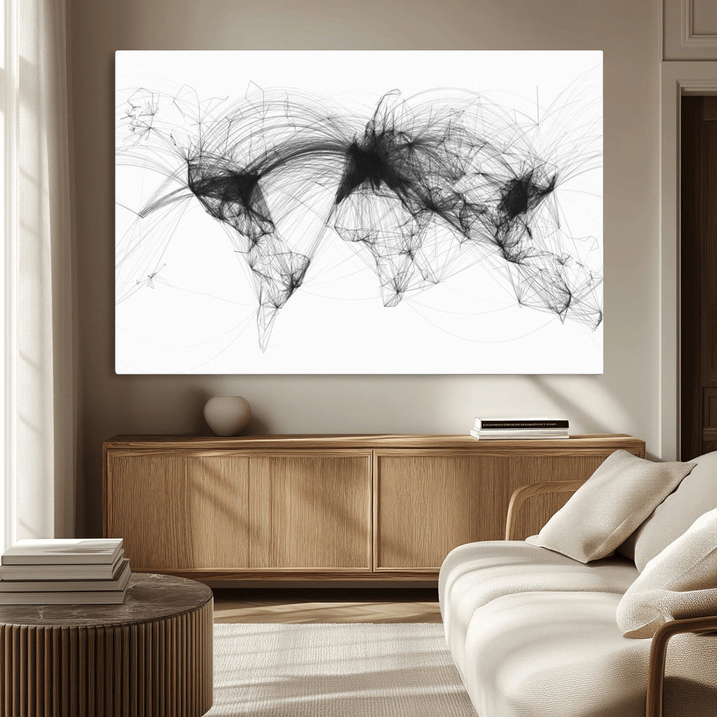 Flight Routes Air Traffic Map Canvas Wall Art, World Flight Routes Print