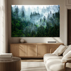 Misty Forest Wall Art Canvas Print, Framed Foggy Mountain Art, Large Scenic Woodland Canvas