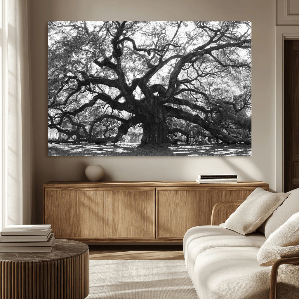Ancient Oak Wall Art Canvas Print | Gnarled Tree with Twisted Branches