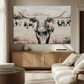 Texas Longhorn Wall Art Canvas Print | Framed Speckled Brown and White Bull