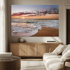 Ocean Sunset Wall Art Canvas Print | Sandy Shore and Gentle Waves