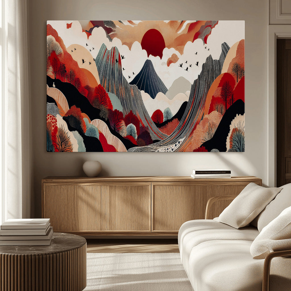 Abstract Mountain Wall Art Canvas Print | Vibrant Stylized Landscape