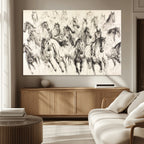 Abstract Horse Wall Art Canvas Print, Framed Horse Sketch with Galloping Herd