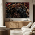 Dark Wood Ring Wall Art Canvas Print, Framed Abstract Tree Slice Print, Rustic Wood Grain Decor