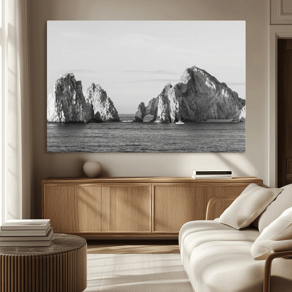 Coastal Wall Art | Framed Black White Ocean Canvas Artwork