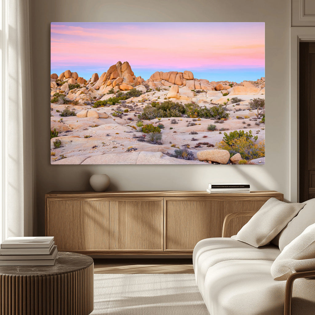 Vibrant Sunset Sky Wall Art Canvas Print, Framed Joshua Tree Desert Artwork