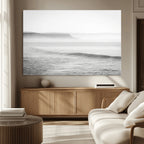 Black and White Seascape Wall Art Canvas Print, Framed Misty Ocean Waves