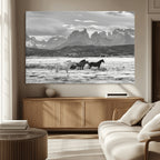 Wild Horses Wall Art | Framed Black White Mountain Canvas