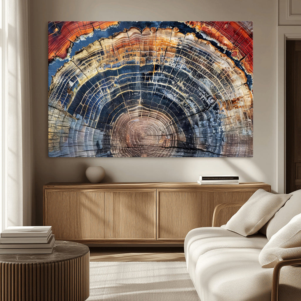Tree Rings Wall Art Canvas Print, Framed Petrified Wood Modern Rustic