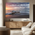 Golden Hour Wall Art Canvas Print, Framed Tranquil Waves Beach Sunset