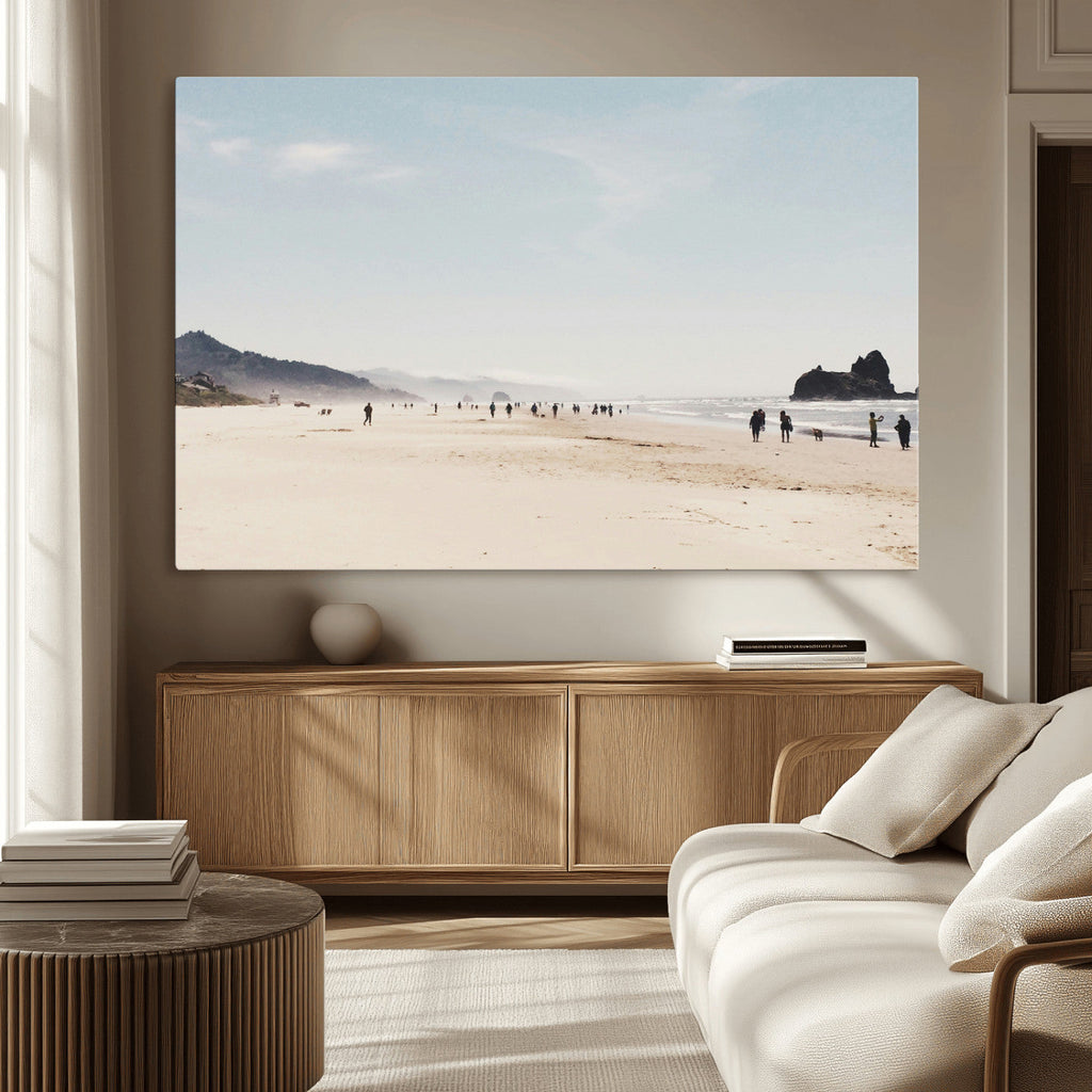 Minimalist Beach Wall Art Canvas Print, Framed Coastal Serenity Soft Sand