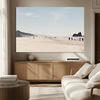 Minimalist Beach Wall Art Canvas Print, Framed Coastal Serenity Soft Sand