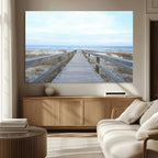 Beach Boardwalk Wall Art Canvas Print, Framed Coastal Serenity Ocean View