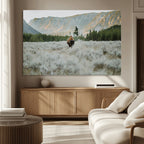 Wild Bison Wall Art Canvas Print, Majestic Mountain Pines and Misty Wilderness