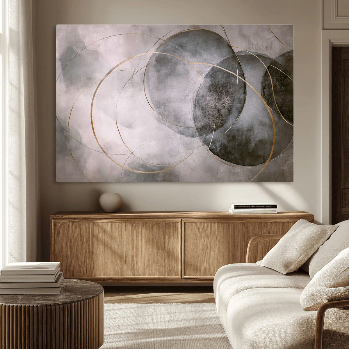 Abstract Grey Gold Wall Art | Modern Geometric Canvas