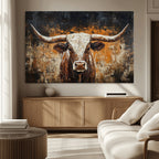 Abstract Longhorn Bull Wall Art Canvas Print, Vintage Western Texas Steer Artwork