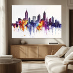 Atlanta Skyline Wall Art Canvas Print, Framed Colorful Watercolor Cityscape
