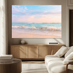 Serene Ocean Waves Wall Art Canvas Print, Pastel Sky Over a Soft Sand Beach