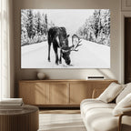 Moose Wall Art Canvas Print, Winter Moose with Antlers in a Snowy Forest