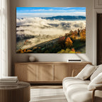 Misty Autumn Hills Wall Art Canvas Print, Foggy Forest Landscape with Fall Foliage