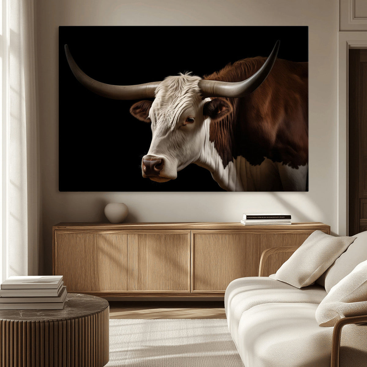 Texas Longhorn Bull Canvas Wall Art, Rustic Western Farmhouse Decor