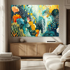 Luminous Abstract Ocean Garden Wall Art Canvas Print, Vibrant Coral Reef Marine Life