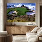 Ocean Cliff Golf Course Wall Art Canvas Print, Waves Crashing, Coastal Golf Landscape