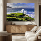 Ocean Waves Crashing Wall Art Canvas Print, Dramatic Rocky Coastline Near a Golf Course