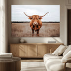 Longhorn Bull Wall Art Canvas Print, Framed Rustic Decor