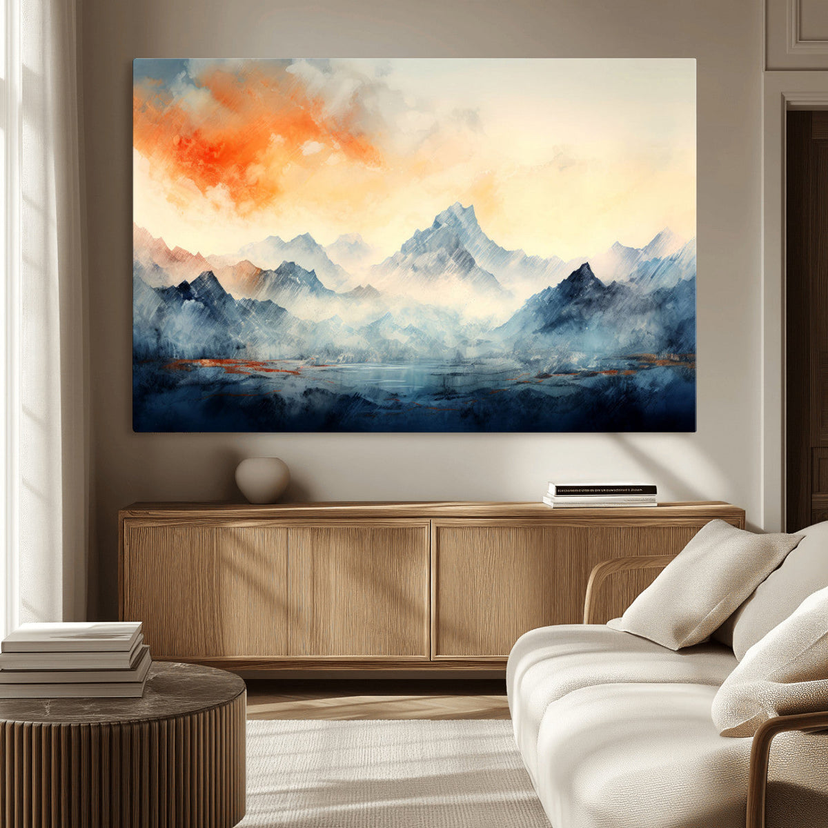 Warm Clouds Abstract Mountain Wall Art, Modern Landscape Canvas Print