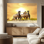 Wild Horses Wall Art Canvas Print, Framed Galloping Herd