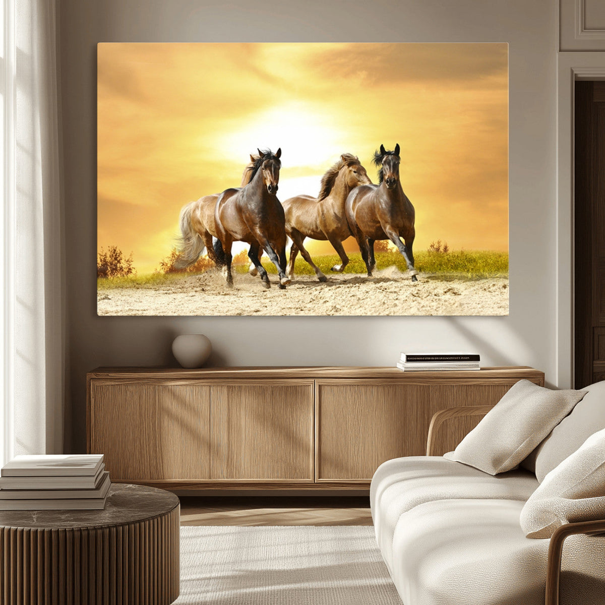 Wild Horses Wall Art Canvas Print, Framed Galloping Herd