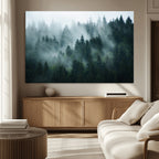 Misty Forest Wall Art | Serene Green Landscape Canvas Print