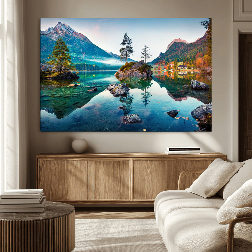 Crystal Clear Lake Wall Art | Mountains Wall Art Canvas | 3 Panel Landscape