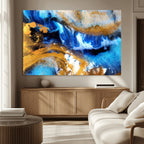Blue Orange Marble Fluid Effect Canvas Wall Art Print