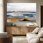 Abstract Landscape Wall Art Canvas | 3 Panel Modern Blue, Gold and White Canvas Art