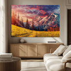 Mountain and Daylight Red Sunset Wall Art Canvas Print
