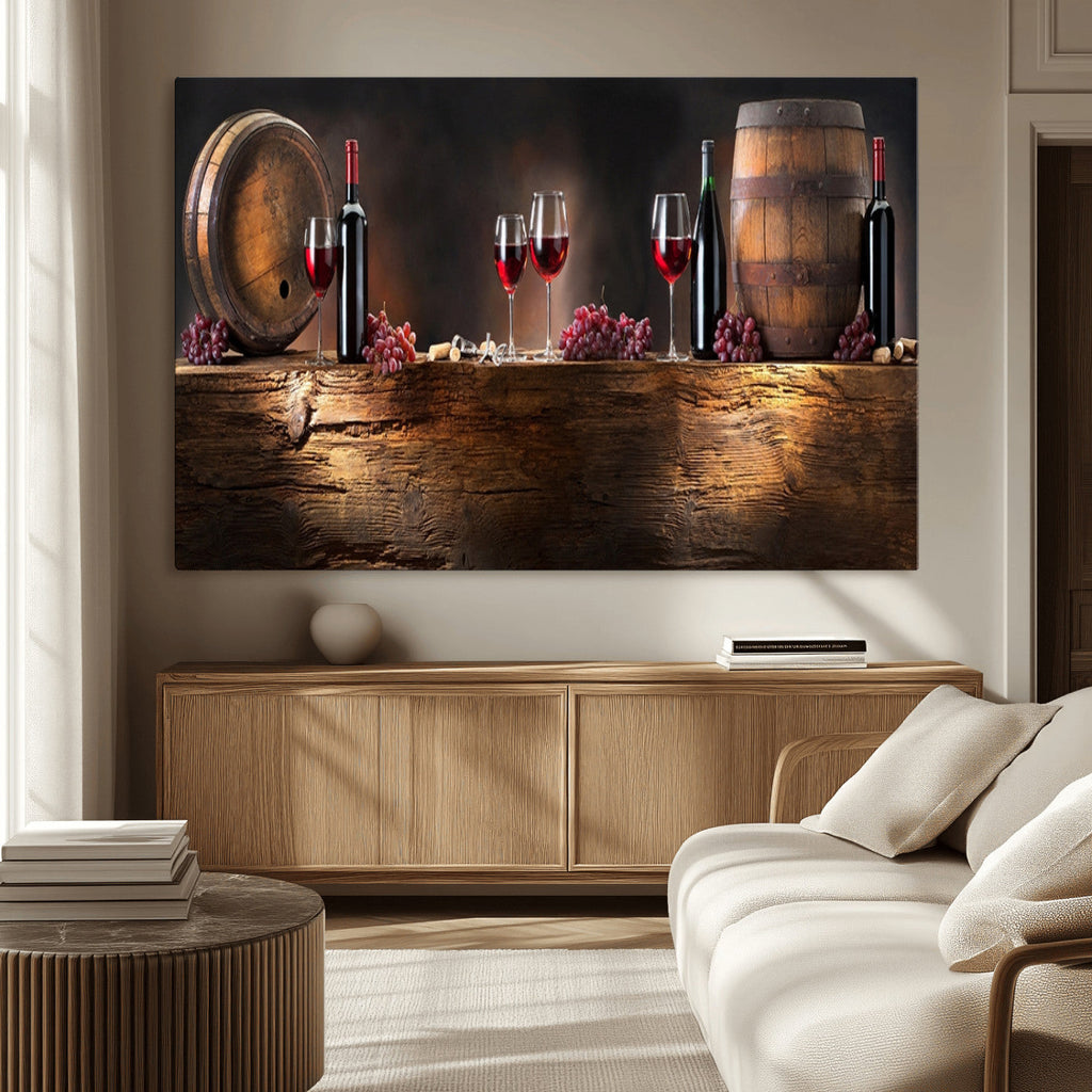 Wine and Barrels Wall Art Canvas Print