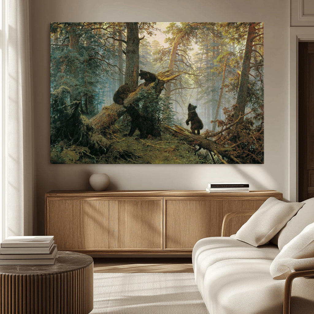 Baby Bears in Forest Wall Art Canvas Print