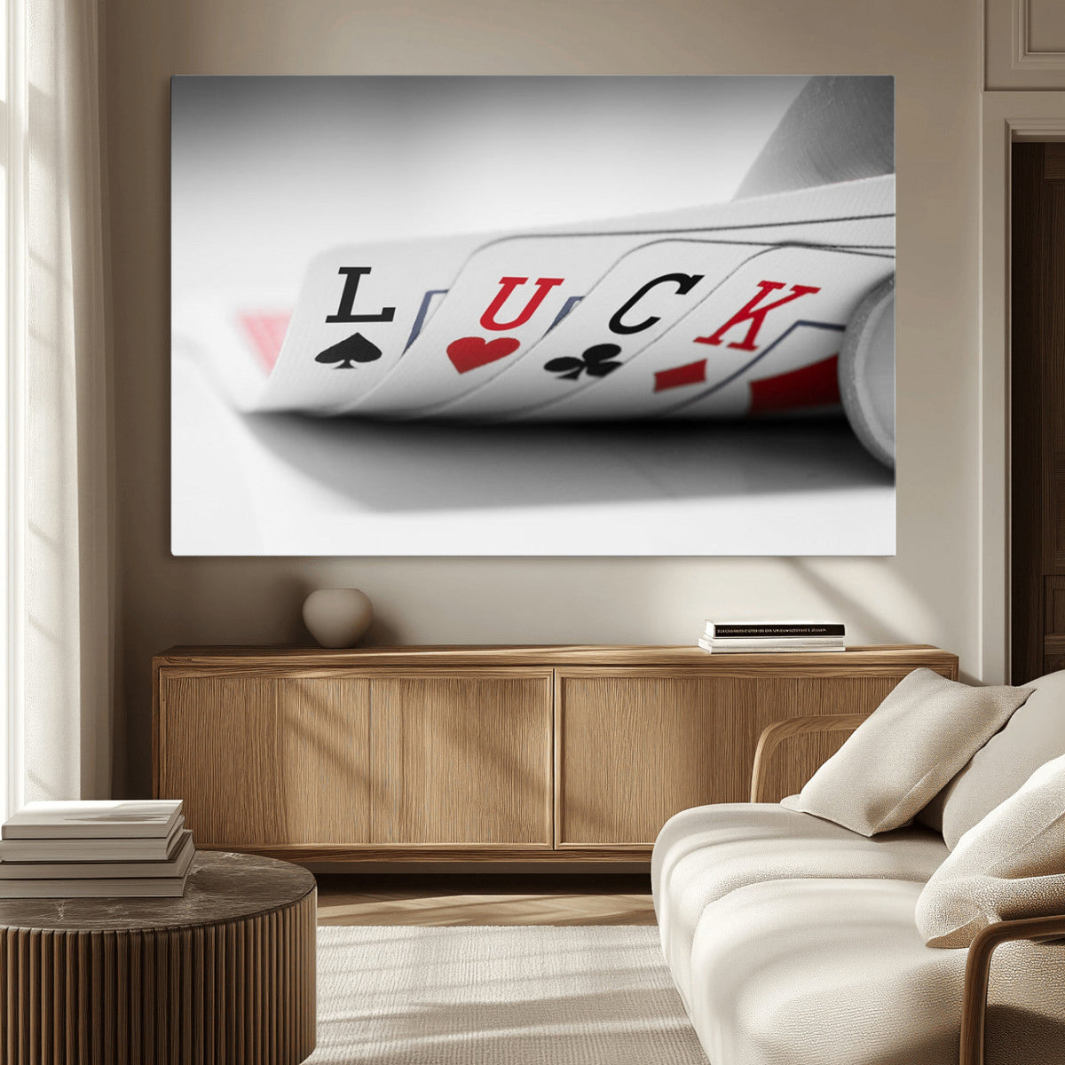 Framed Lucky Poker Cards Canvas | Modern Triptych Wall Art for Game Rooms
