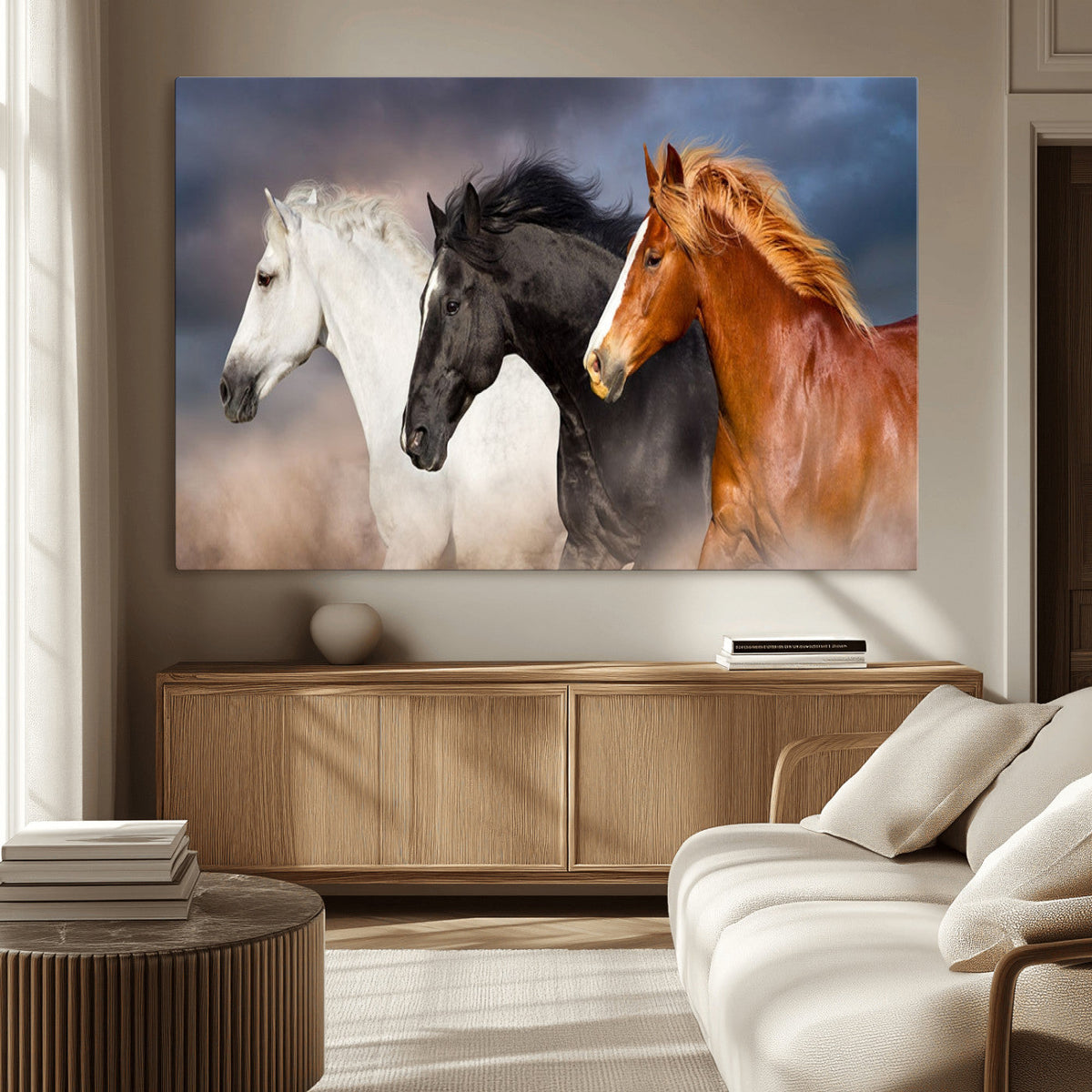 Animal Wall Art Three Horses Farmhouse Art Canvas Print