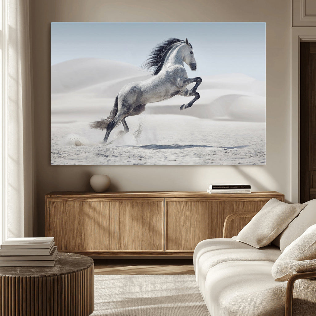 Prancing Horse Desert Large Wall Art Canvas Print, Majestic Horse Animal Artwork