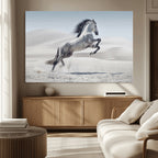 Prancing Horse Desert Large Wall Art Canvas Print, Majestic Horse Animal Artwork