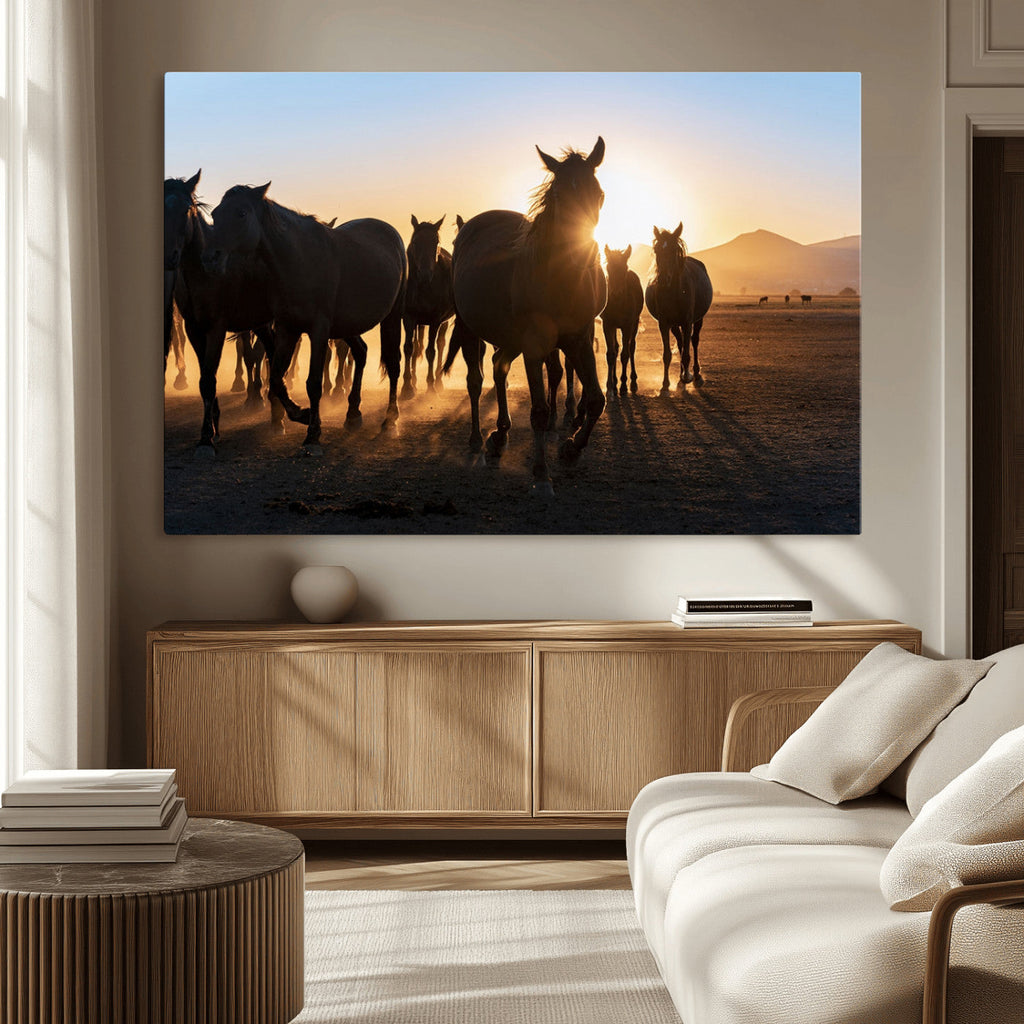 Horse Herd Wall Art Animal Canvas Print