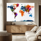 Bold Colorful World Map Canvas Print | Detailed Map of the World Wall Art